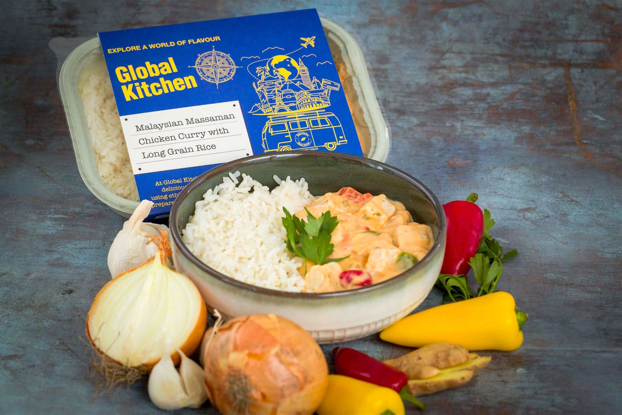 Malaysian Massaman Chicken Curry with Long Grain Rice - plate